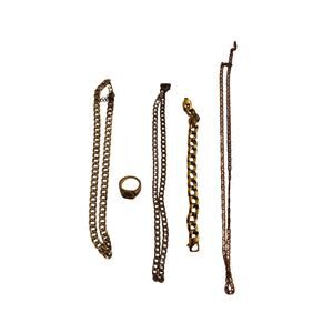 5pc Assorted Men's Costume Jewelry Chains/Ring Unmarked As Is